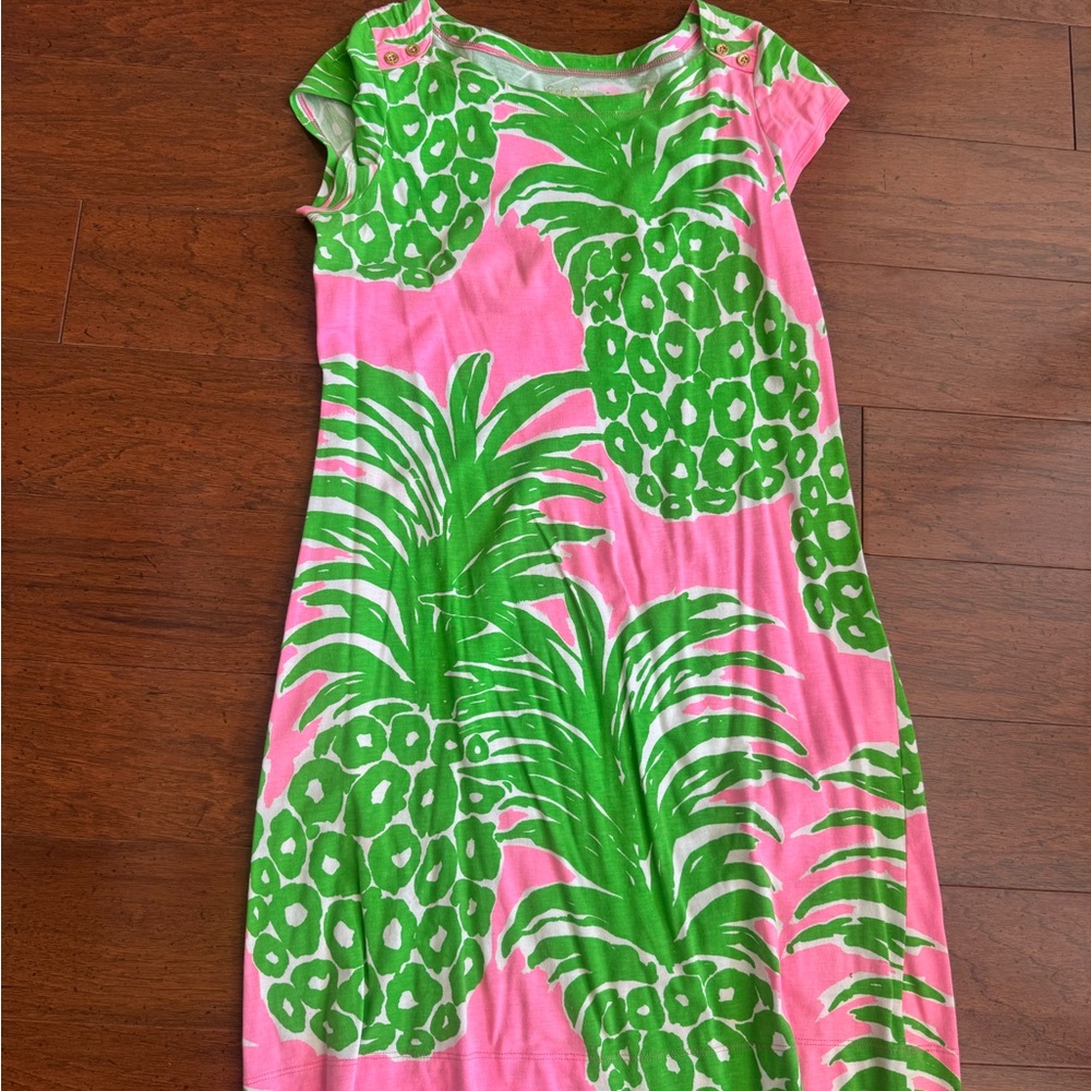 Womens Pink and Green Pineapple Print Dress